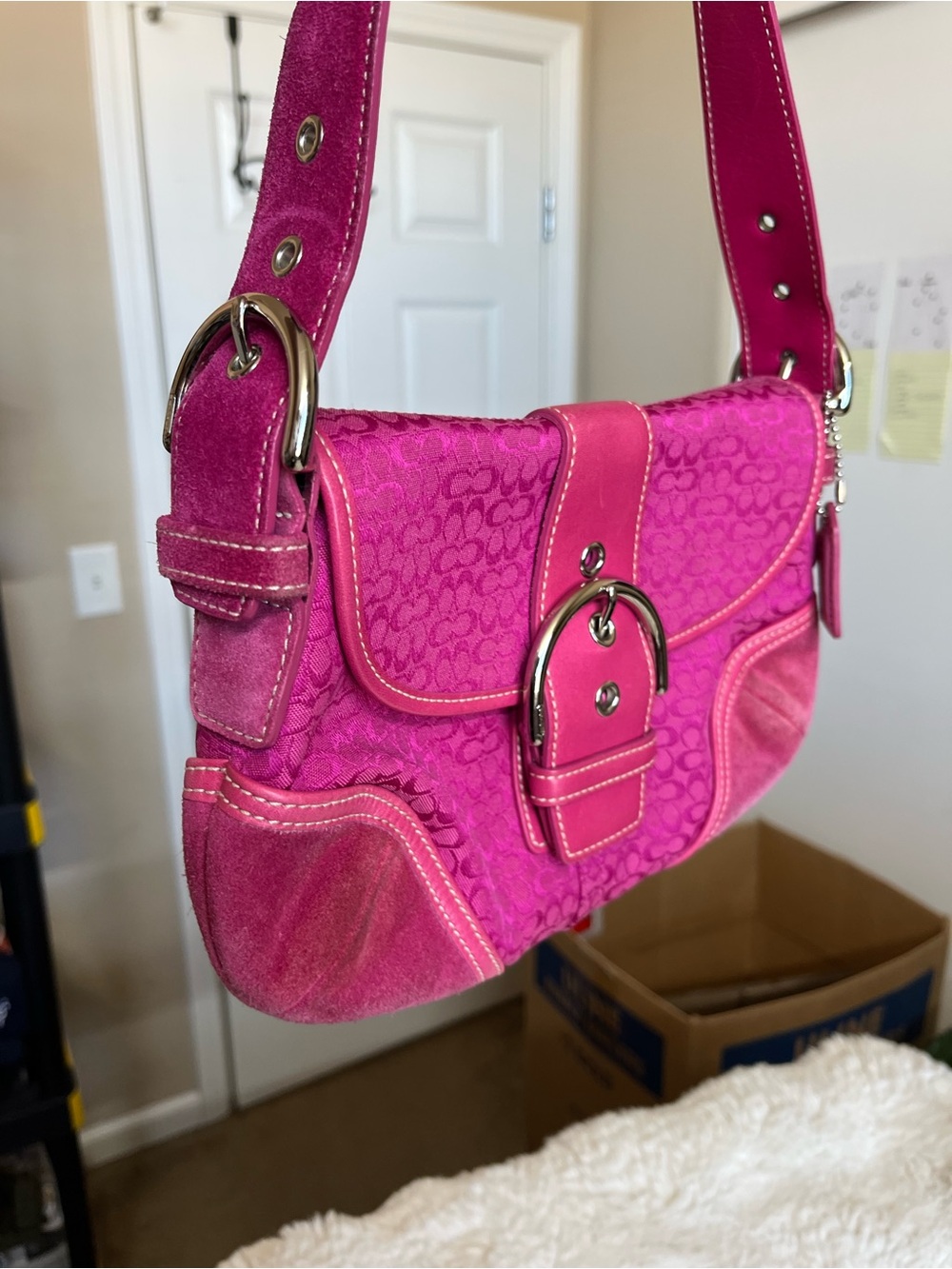 Coach 6818 SMALL Vintage Pink Soho Y2K Signature C Canvas & Suede Bag Rare - Picture 12 of 16